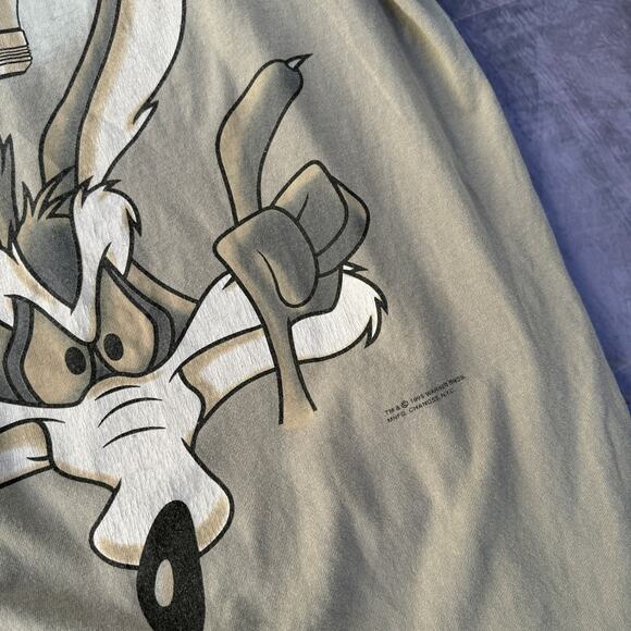 Vintage 90's Changes Wile E. Coyote Genius Wear Brown Parody Tee Shirt Sz Large - Picture 2 of 11